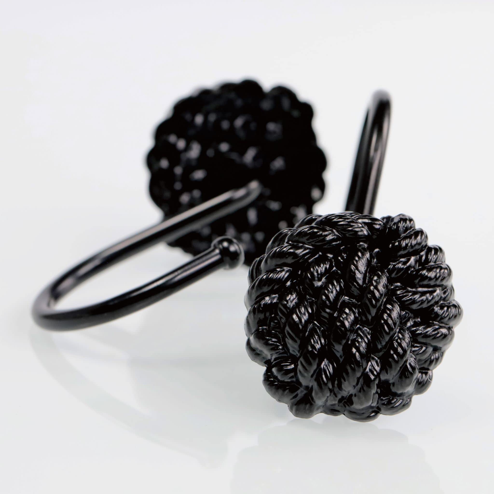 PopKozzi Black Shower Curtain Hooks – Rust Proof Metal Nautical Rings