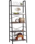 Yusong 5-Tier Industrial Ladder Shelf | Gray Oak Wood Bookcase