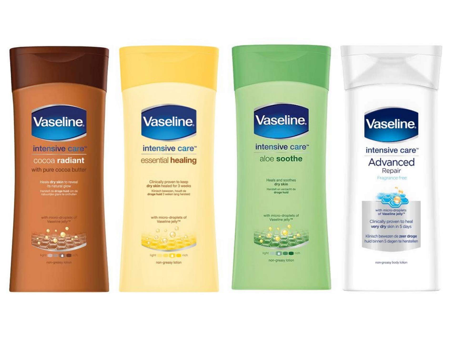 Vaseline Intensive Care Body Lotion Set - 4 x 200ml Moisturizer Bundle