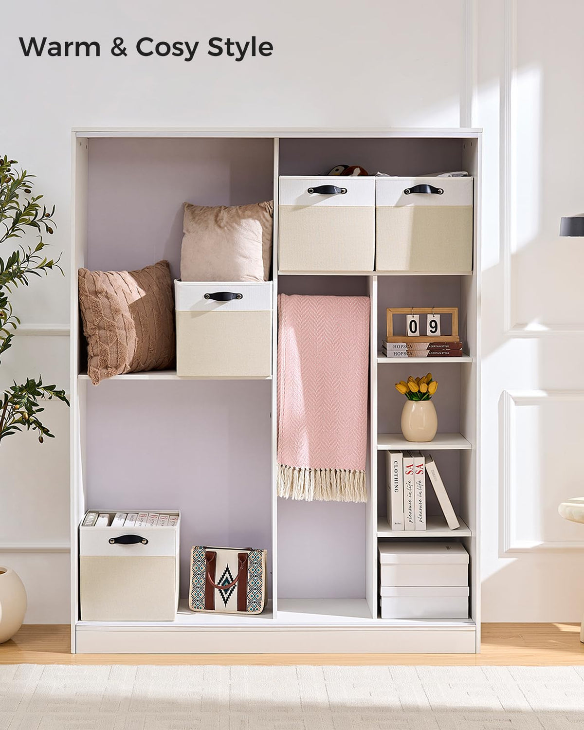 FABINADO Storage Cube | 260g/㎡ Ultra-Fine Linen Cubby Box for Shelf, Bookshelf, Closet, Wardrobe | 25cm Square Drawer Insert Basket | 4 Pack