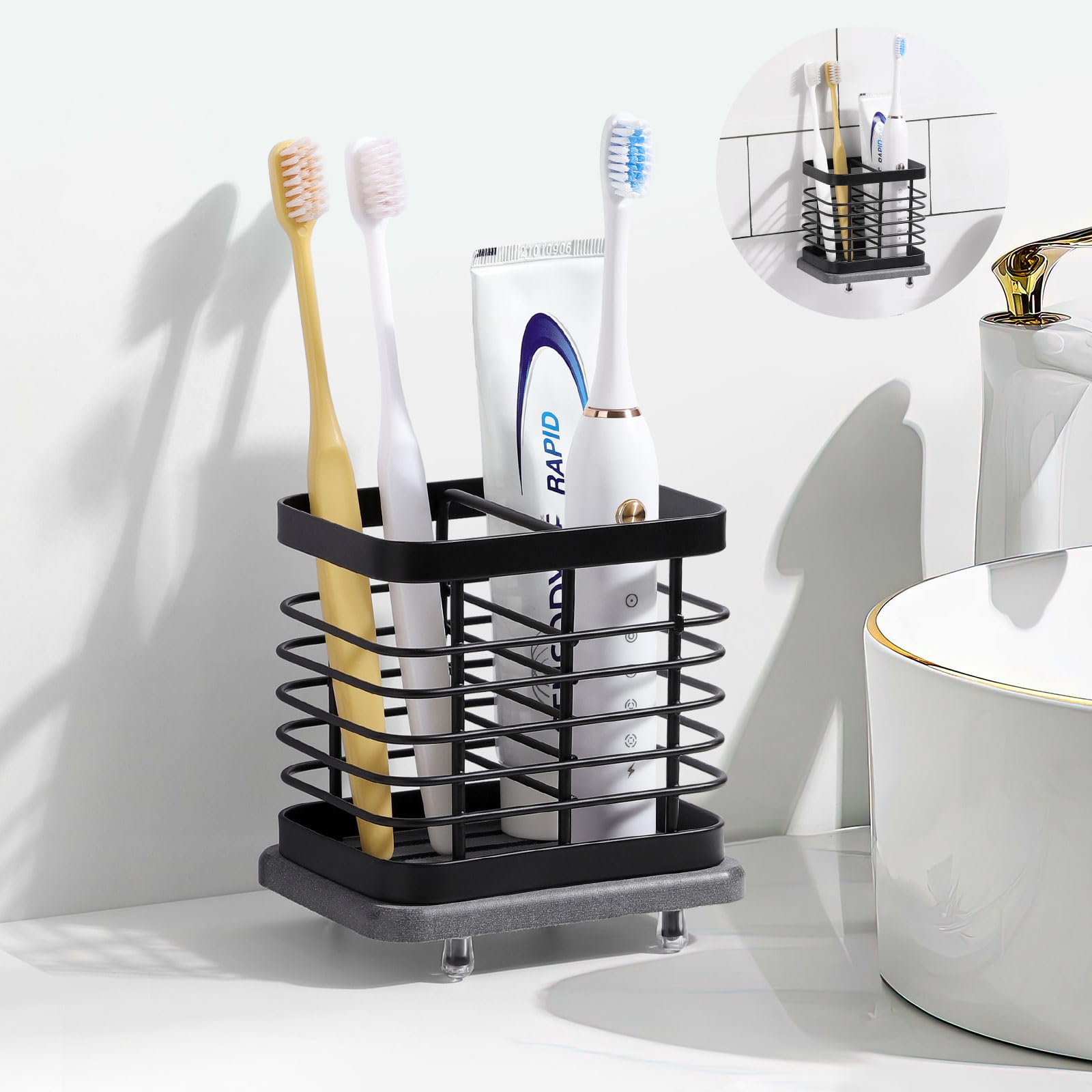 Shinowa Stainless Steel Toothbrush Holder with Fast Dry Diatomaceous Tray