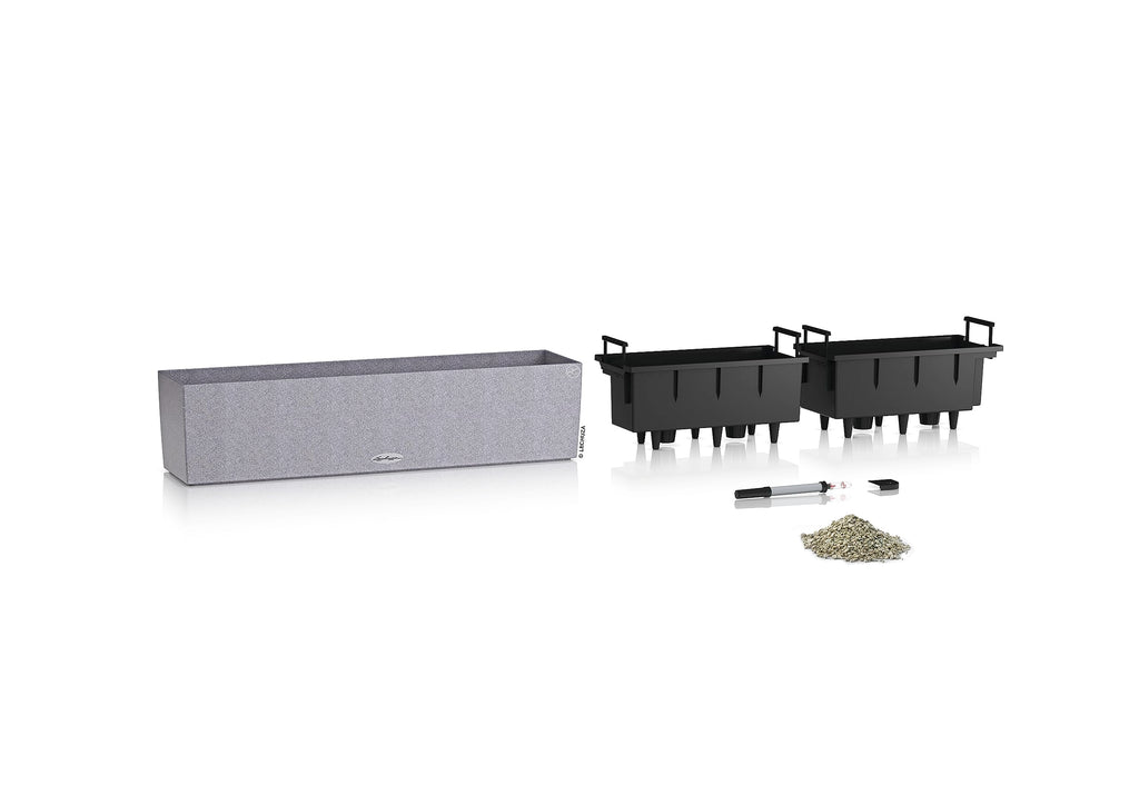 Lechuza BALCONERA Stone 80 Self-Watering Window Box Planter - Stone Gray