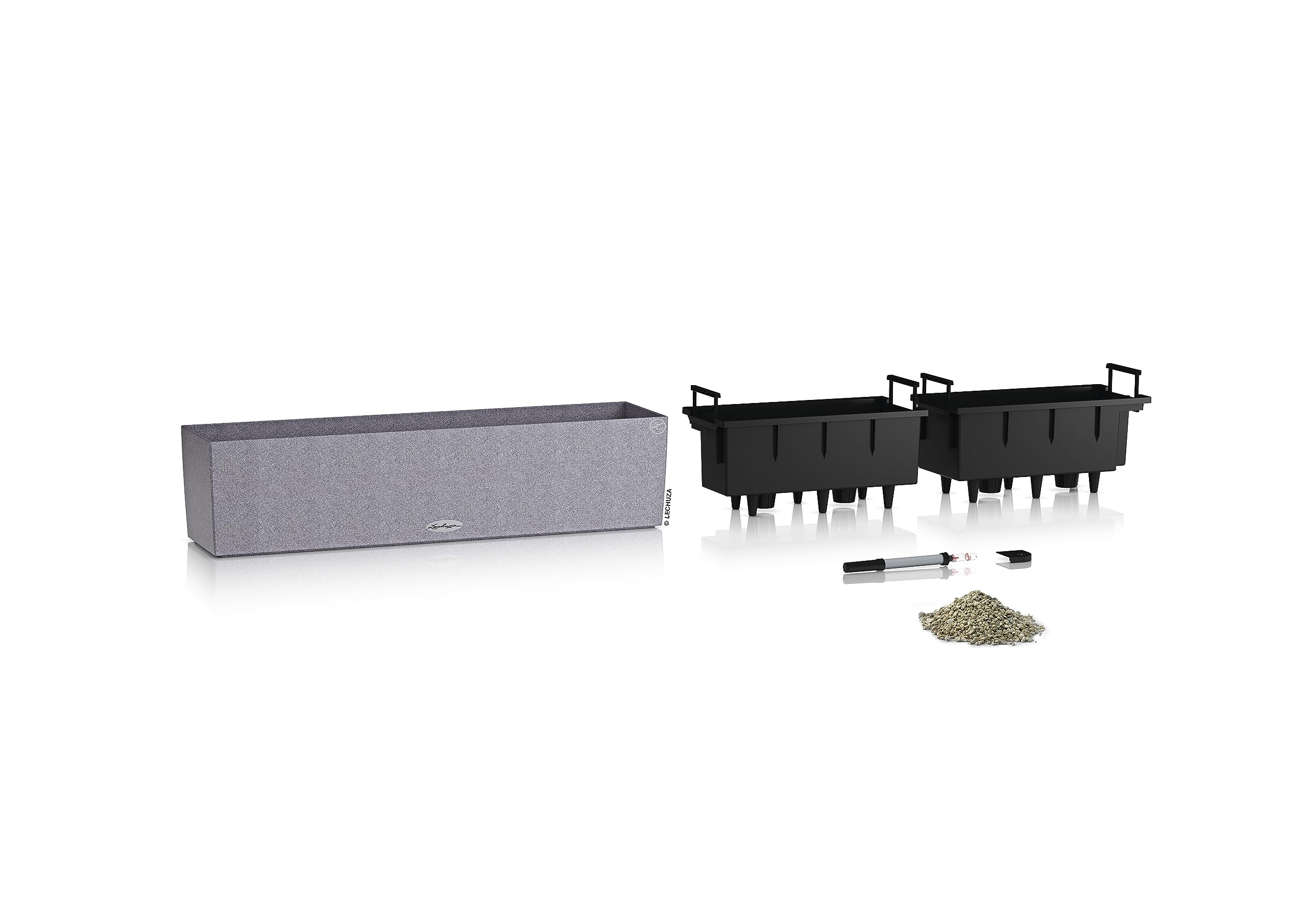 Lechuza BALCONERA Stone 80 Self-Watering Window Box Planter - Stone Gray