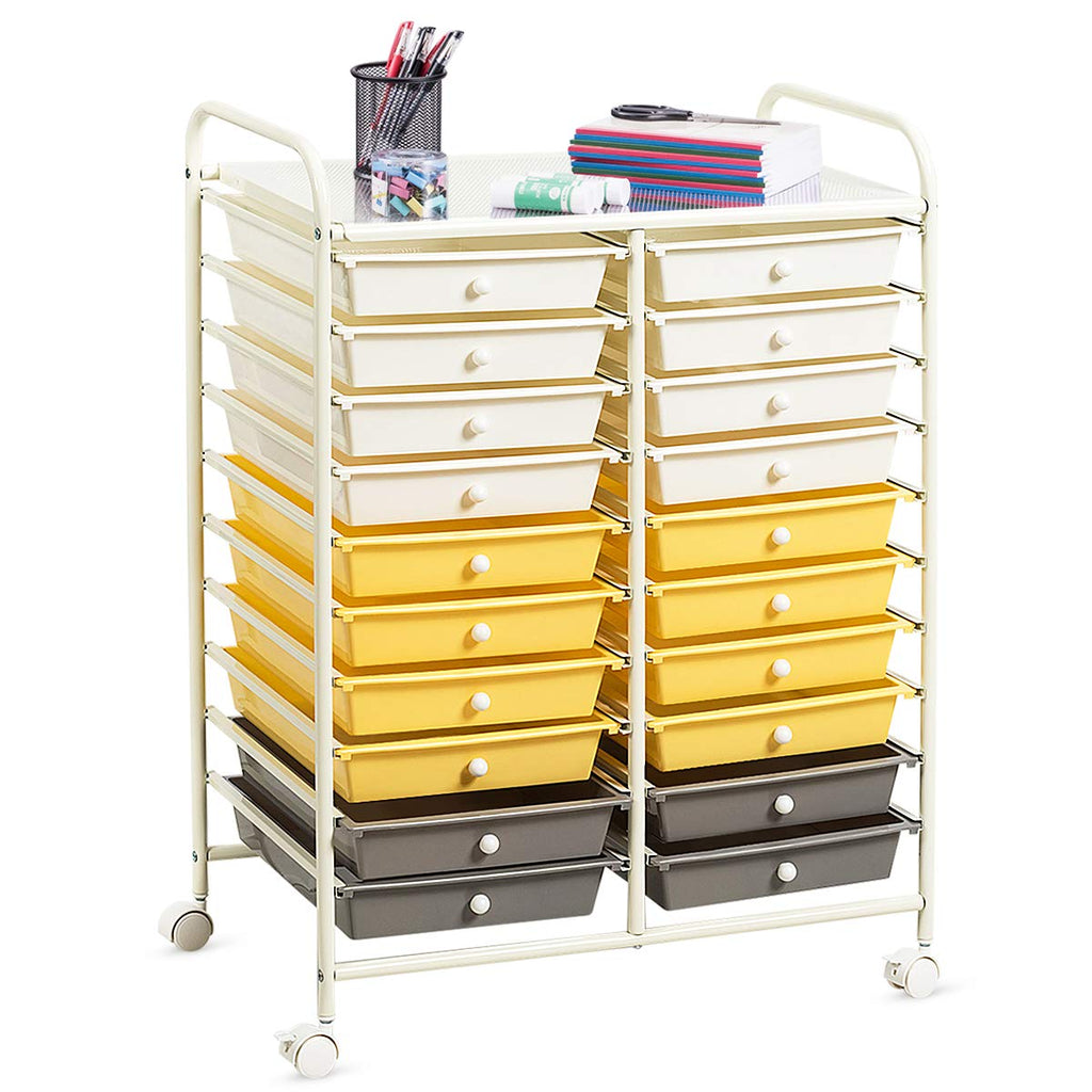 GiantexUK 20 Drawers Storage Trolley Yellow