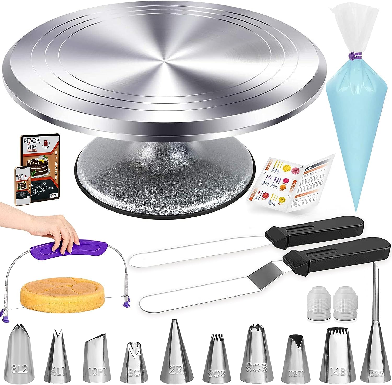RFAQK 50-Piece Cake Turntable Set | 12" Aluminum Alloy Decorating Kit
