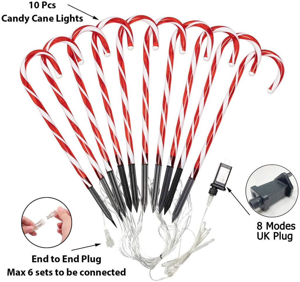 10-Pack Candy Cane Christmas Lights – 21in Waterproof Path Decor