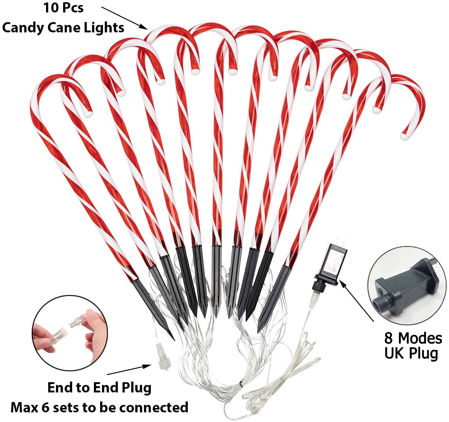 10-Pack Candy Cane Christmas Lights – 21in Waterproof Path Decor