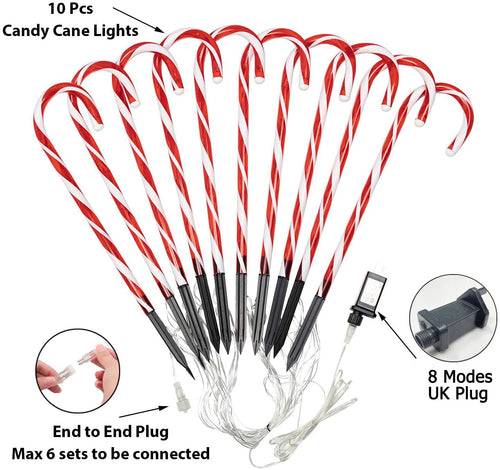 10-Pack Candy Cane Christmas Lights – 21in Waterproof Path Decor
