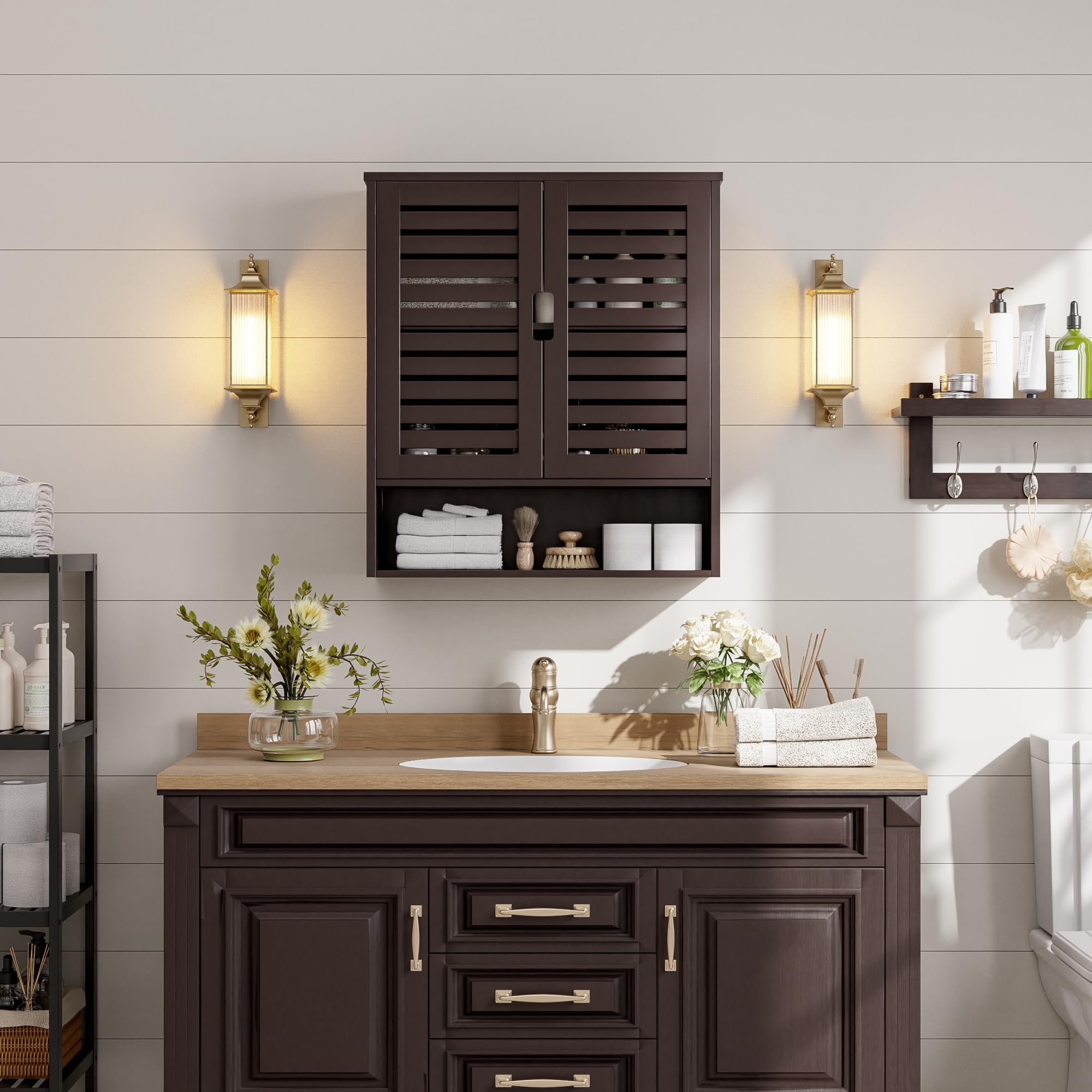 SMIBUY Bamboo Wall Mounted Bathroom Cabinet | 2-Door Medicine Organizer