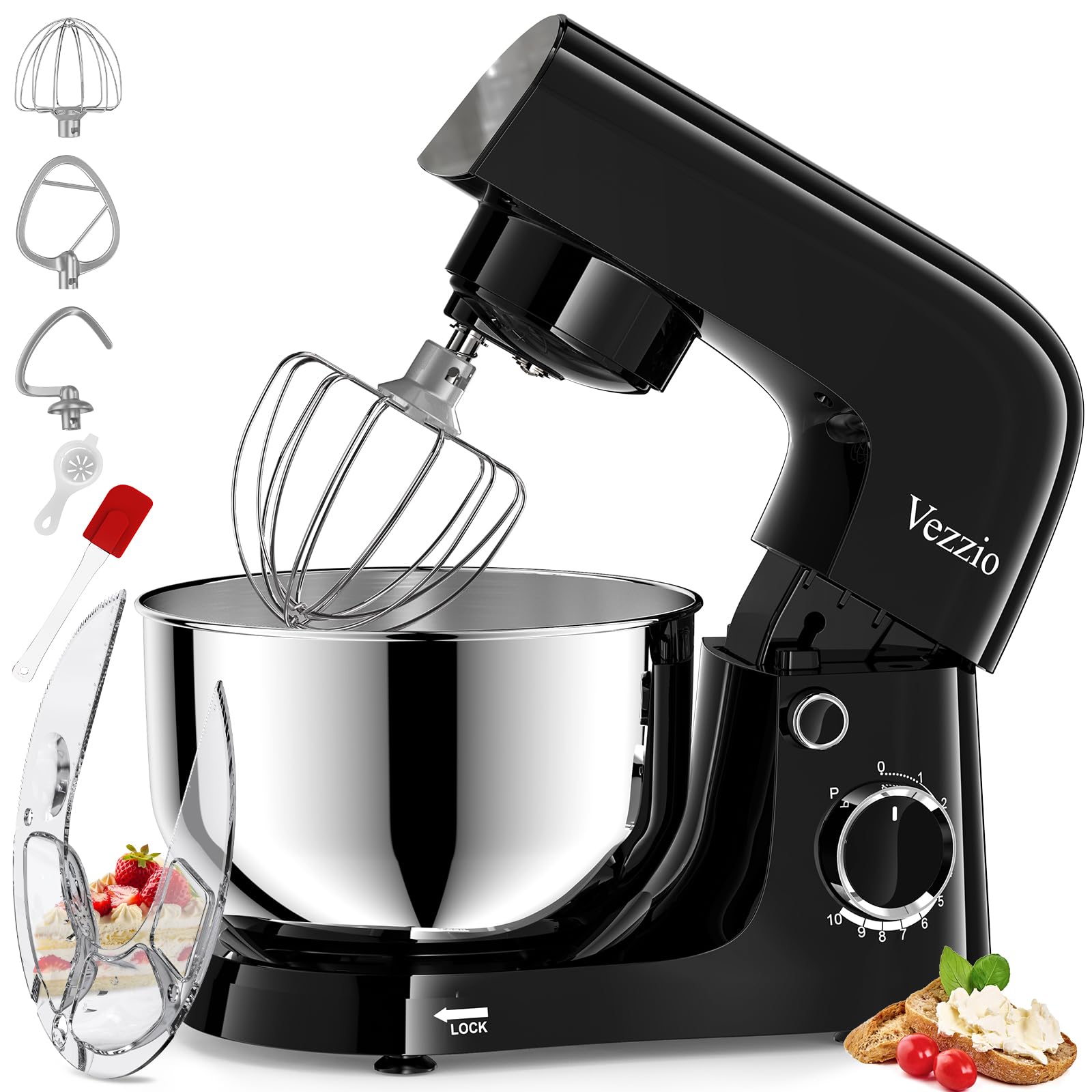 Vezzio Small Stand Mixer | 4.5L 1500W 10-Speed Electric Kitchen Mixer