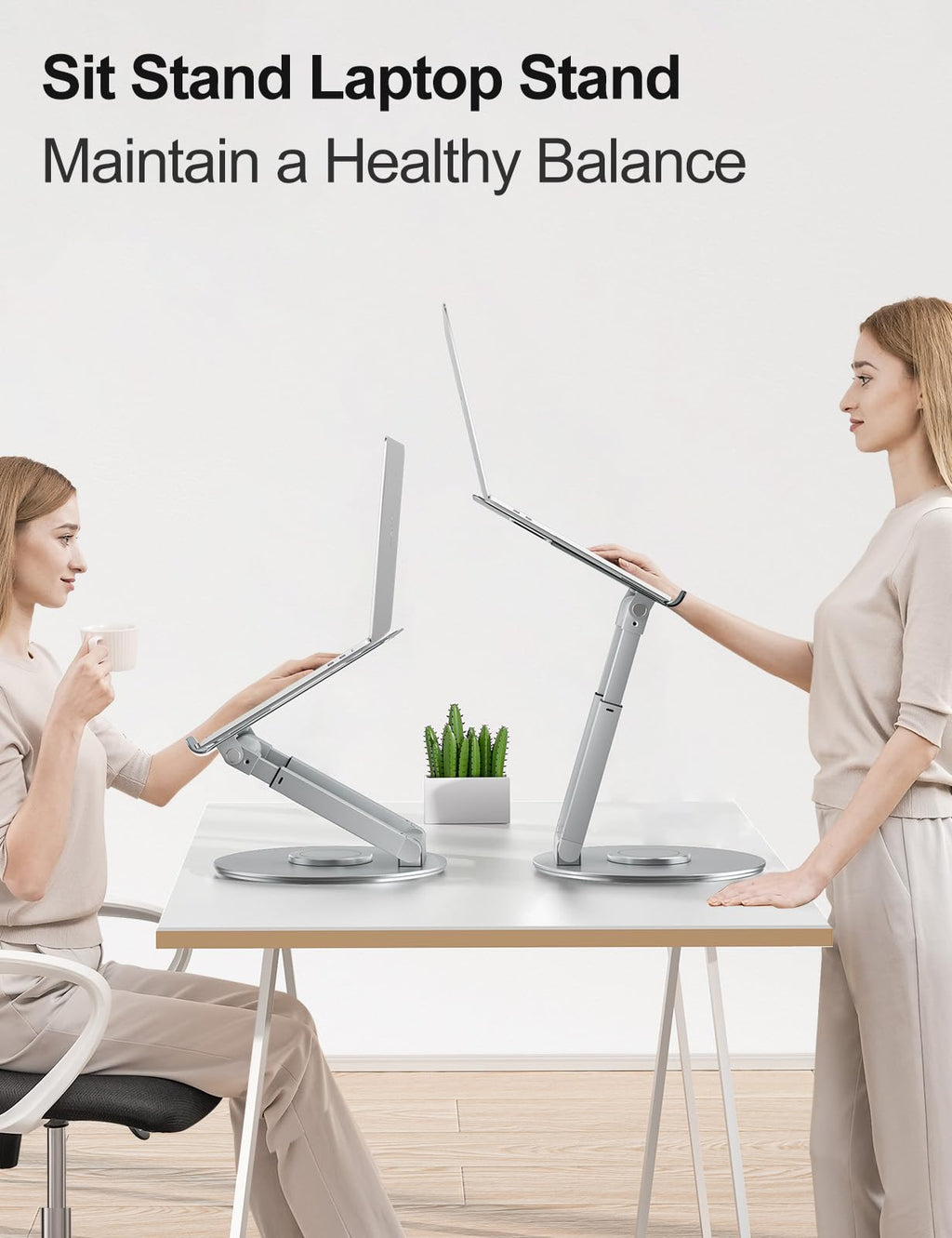 Tounee Telescopic Laptop Stand | 360 Swivel Sit-to-Stand Riser | Black