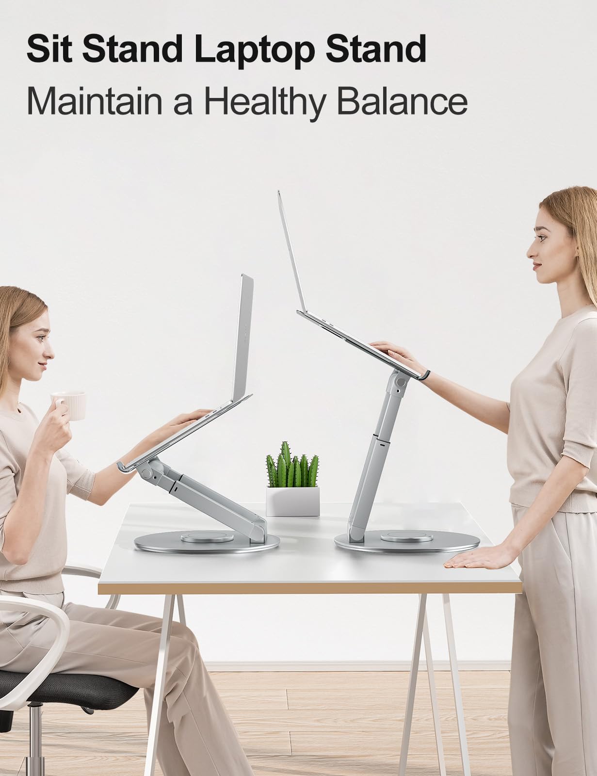 Tounee Telescopic Laptop Stand | 360 Swivel Sit-to-Stand Riser | Black