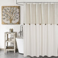 DOSLY IDÉES Farmhouse Linen Shower Curtain – Beige Striped with Buttons