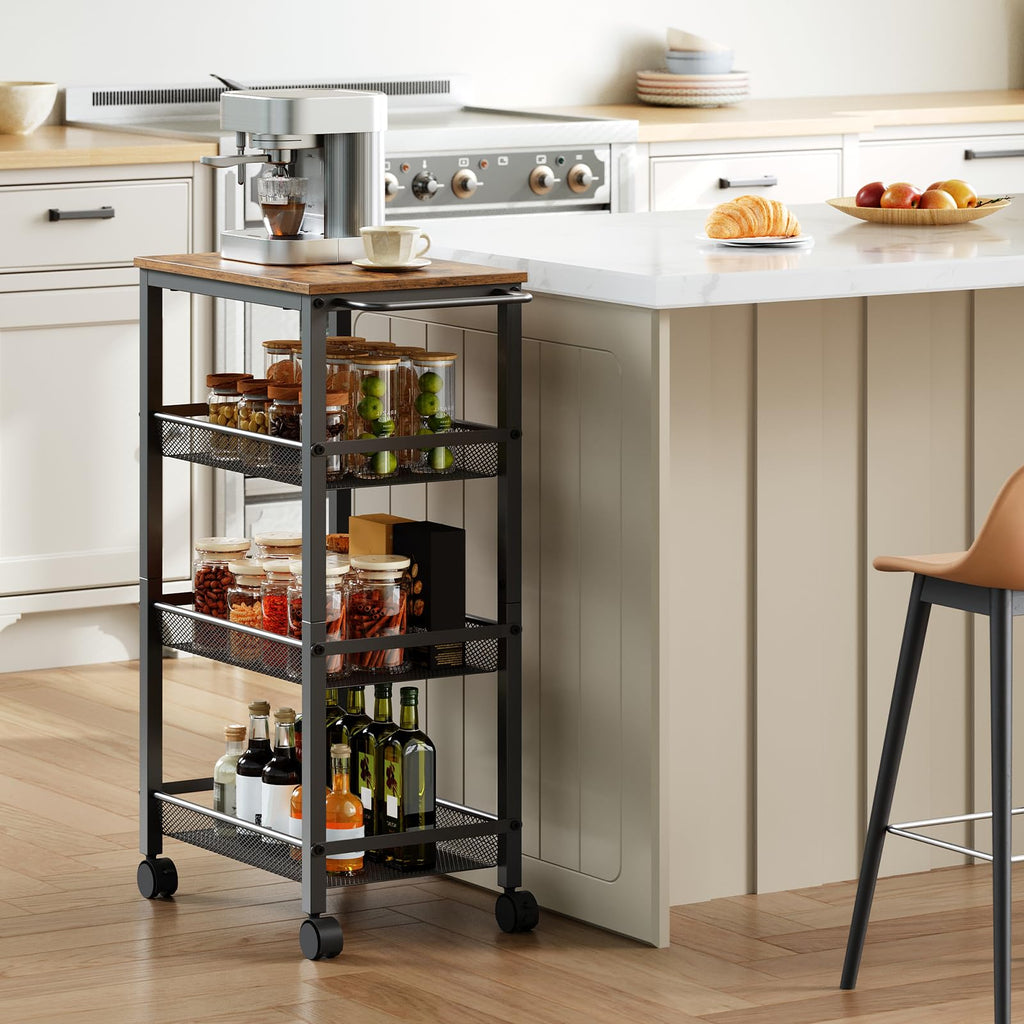 HOOBRO 4-Tier Serving Trolley with Wheels and Adjustable Feet, Rolling Trolley, Narrow Storage Trolley, Bar Cart, for Kitchen, Lounge, Dining Room - image 3