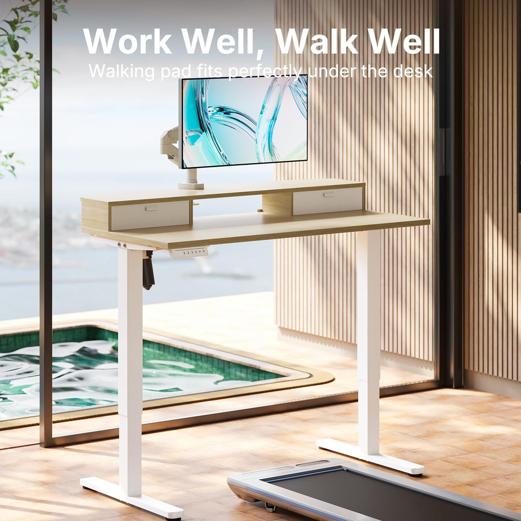 HUANUO Standing Desk with Drawers, 100x60cm, Natural - image 2