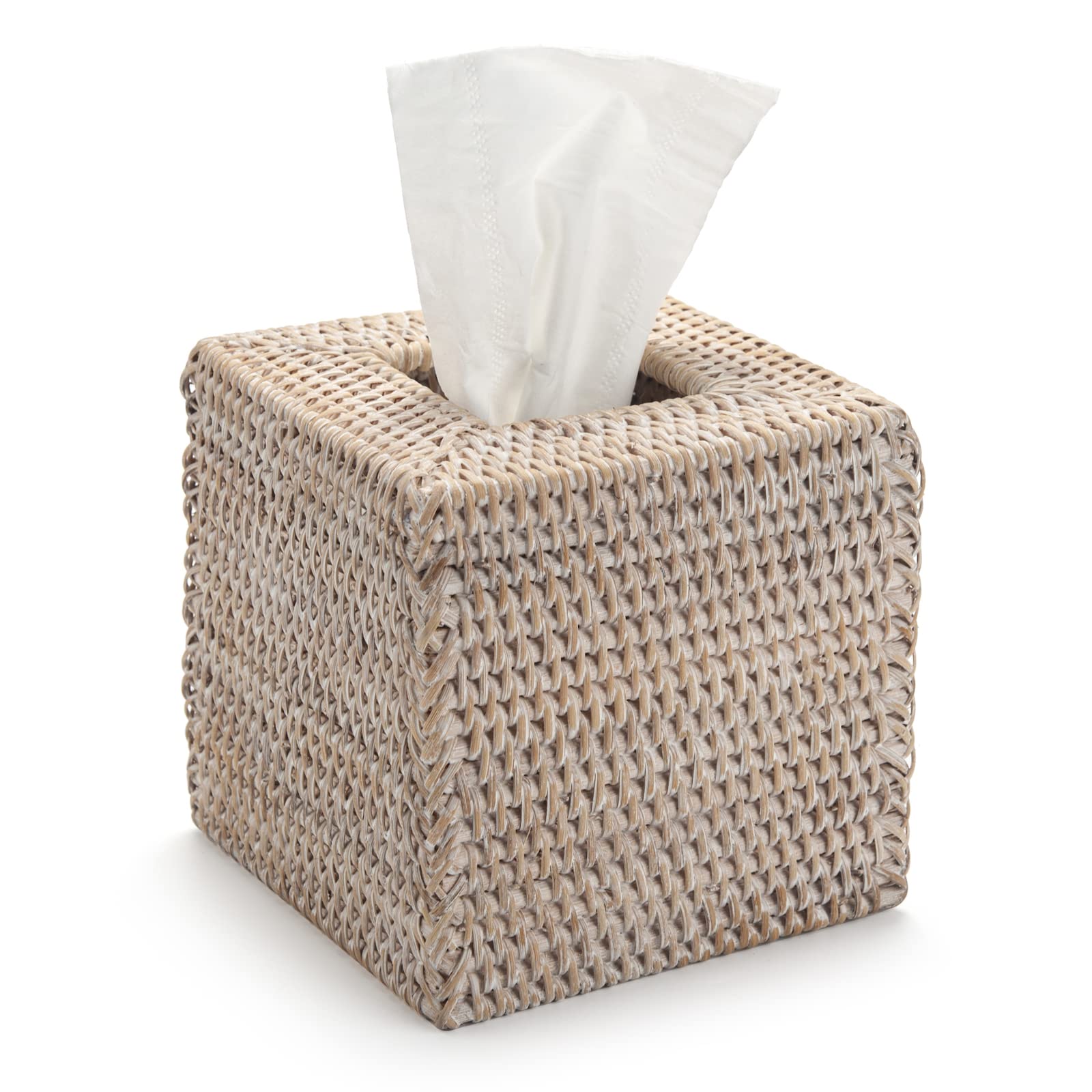 Jolof Store Rattan Tissue Box Cover | Woven Napkin Holder - Honey Brown