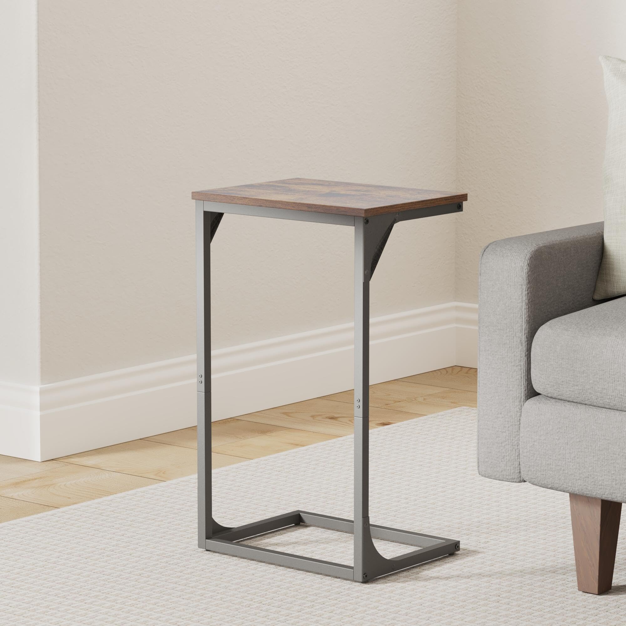 VASAGLE C-Shaped Side Table – Industrial Metal Laptop Desk, Rustic Brown