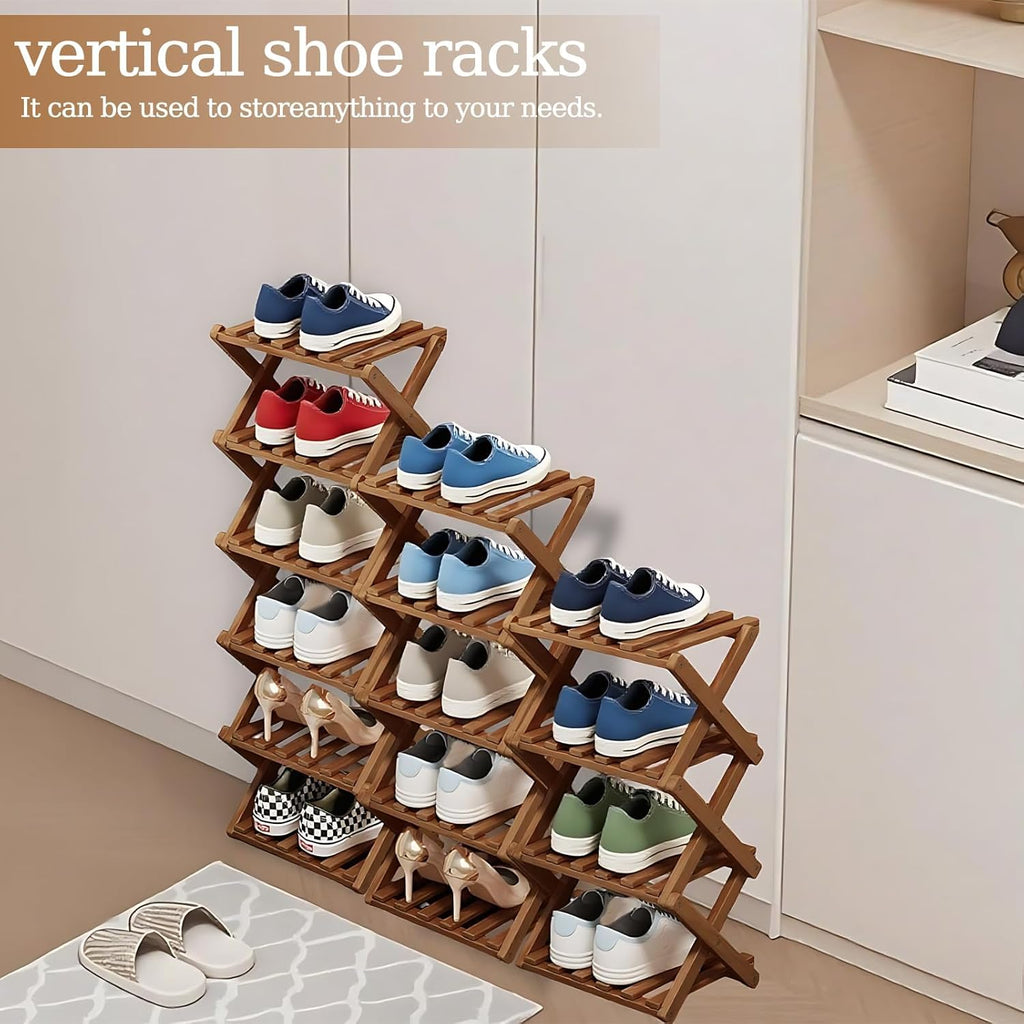 Kiss Me 4-Tier Foldable Bamboo Shoe Rack Narrow Vertical Organizer - image 2