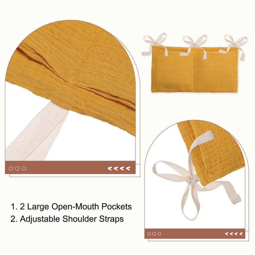 PATIKIL Bedside Hanging Bags, Cotton Milk Bottle Bib-Storage Bag 2 Pockets Nursery Organizer for Bed, Yellow - image 4