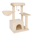 lionto Cat Scratching Post with Cave & Lounger - 85cm Sisal Cat Tree, Beige