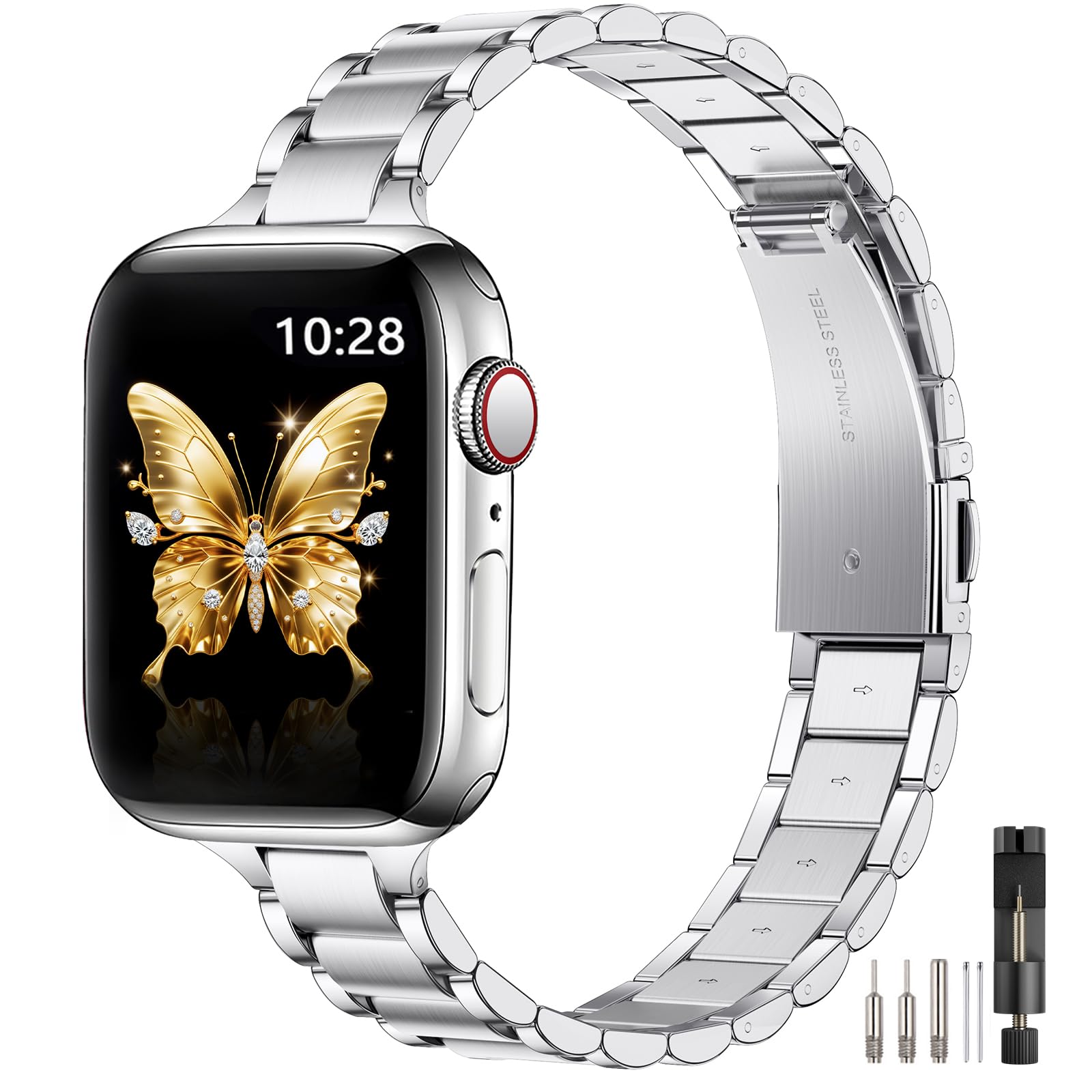 WFEAGL Slim Stainless Steel Strap for Apple Watch 38mm-42mm | Silver