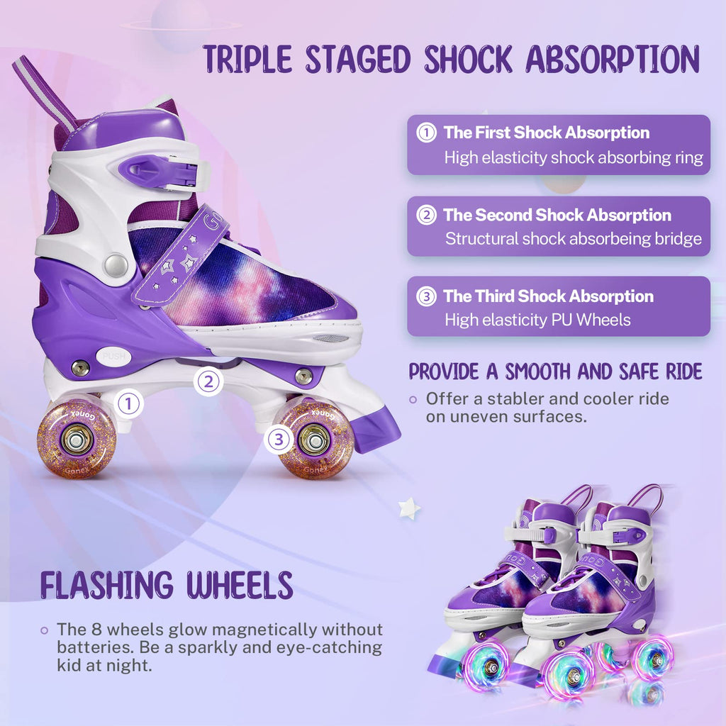 Gonex Adjustable Roller Skates | Light Up Quad Skates for Kids & Beginners