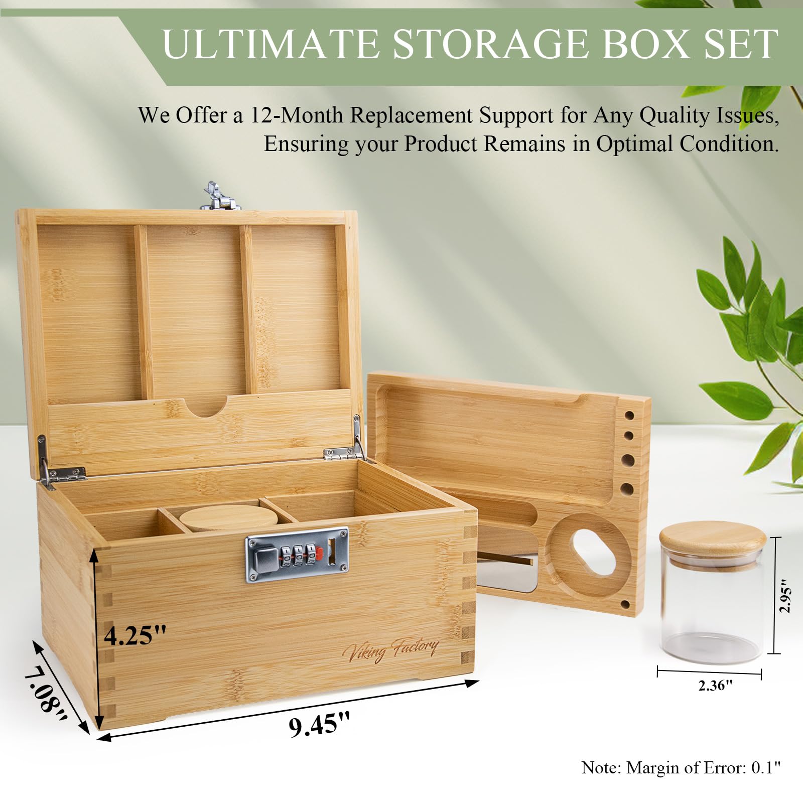 Viking Factory Large Lockable Bamboo Storage Box with Combination Lock