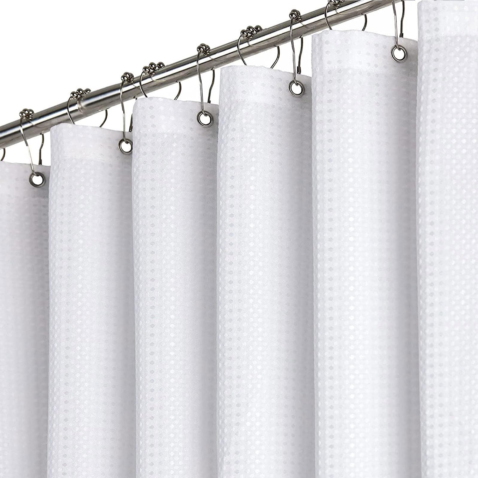 BTTN Waffle Shower Curtain – Heavy Duty Weighted Waterproof Fabric, White