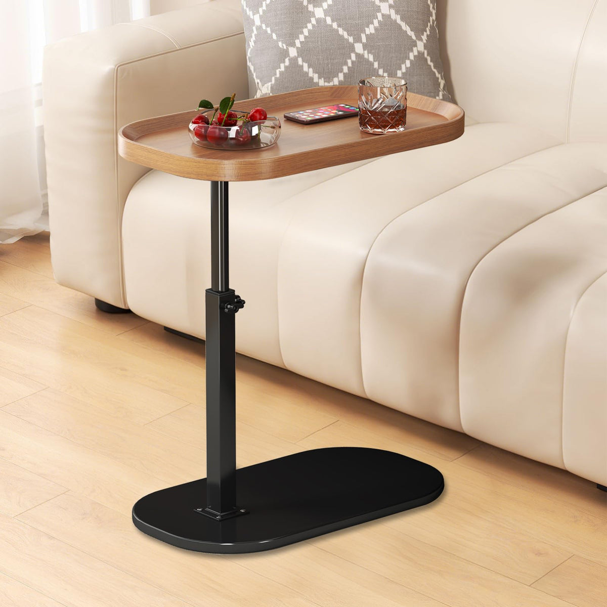 liameya C Shaped Side Table Adjustable Height, 360°Swivel Sofa Table that Slide Under, Modern Small Coffee Table for Couch/Bed/Bathtub - image 1