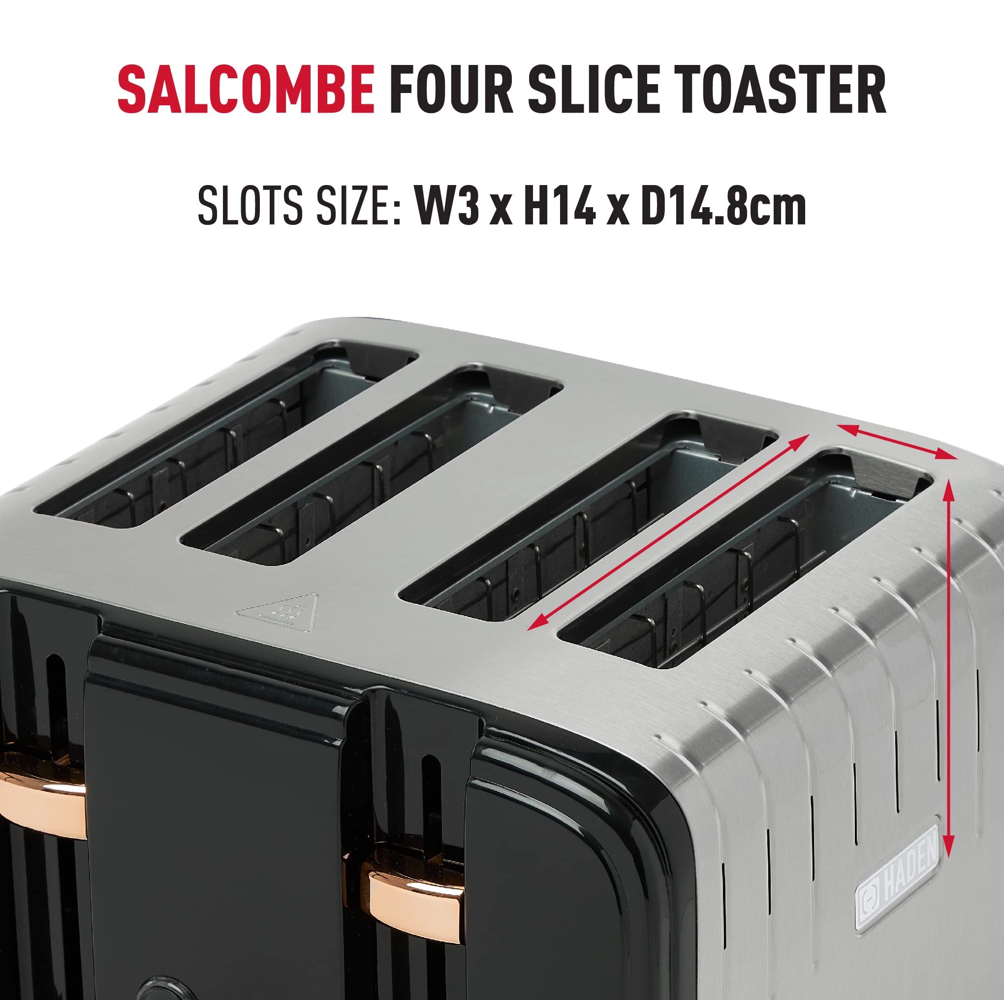 Haden Salcombe 4 Slice Toaster – Black Retro Stainless Steel, 2300W