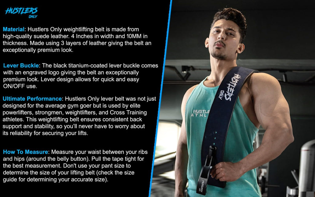 Hustlers Only 10mm Lever Weight Lifting Belt | Genuine Leather Blue