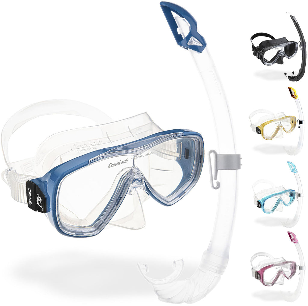 Cressi Onda Mare Snorkel Set – Single Lens Silicone Mask – Clear/Blue