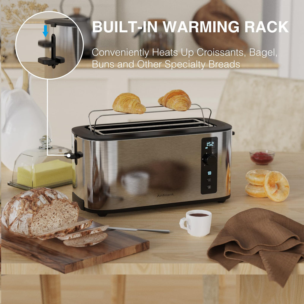 Anfilank 4 Slice Toaster – Stainless Steel with Digital Timer & Rack