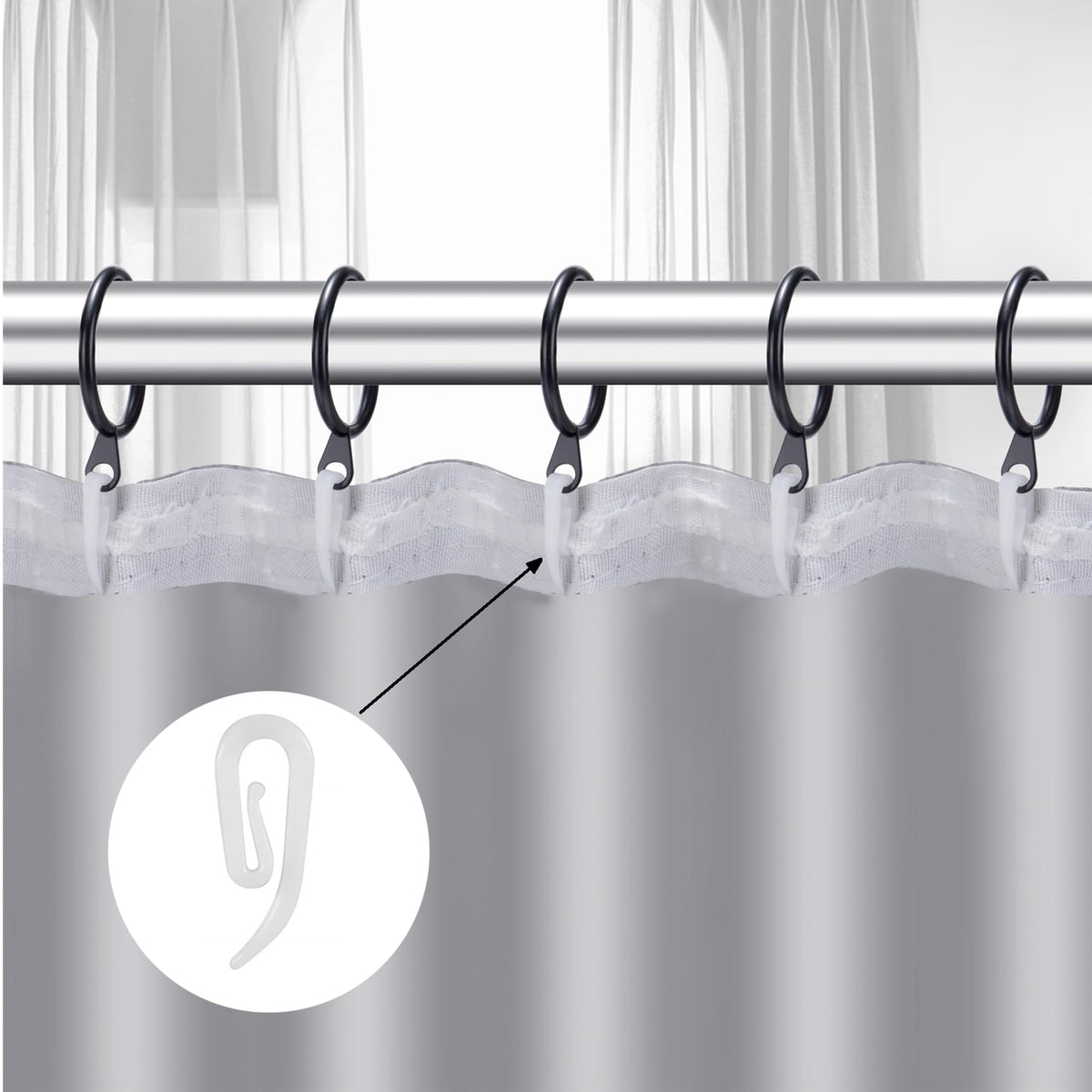 White Plastic Curtain Hooks for Door Window Curtain Header Tape Drapery Hooks 2.8x1.2cm 50PACK - image 4