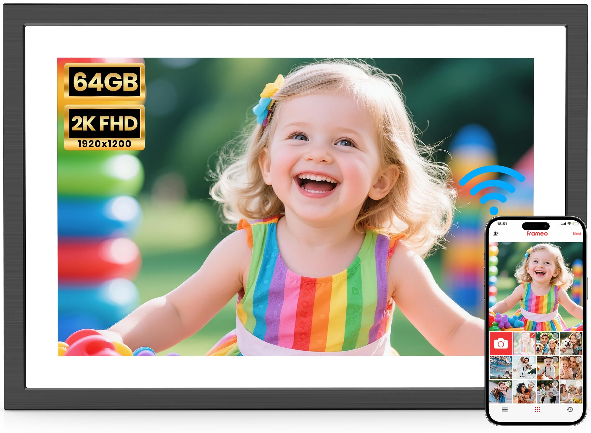 10.1" WiFi Digital Picture Frame – 2K FHD 64GB IPS Touch