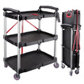 uyoyous 3-Tier Service Carts Folding Rolling Utility Cart Heavy Duty Metal Frame Tool Cart with Lockable Silent Wheels Supports Up to 200 lbs for