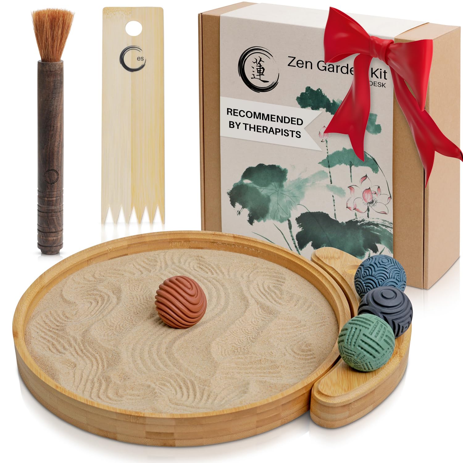 ENSO Japanese Zen Garden Kit for Desk – 12" Bamboo Tray & 4 Sand Spheres