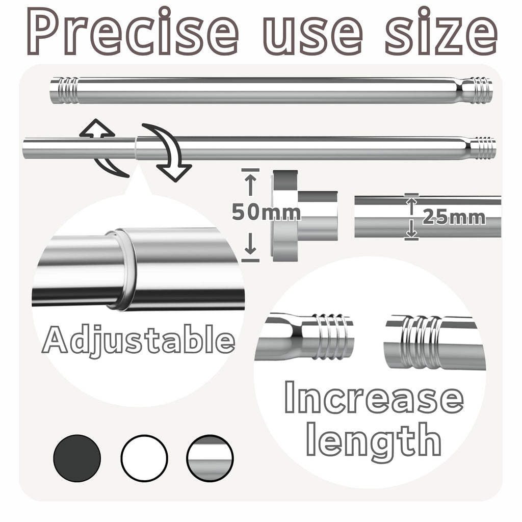 Telescopic Clothes Rail, Extendable Curtain Rod 72-145CM, φ25mm, No Drill Adjustable Spring Rod for Window Bathroom Bedroom, Silver