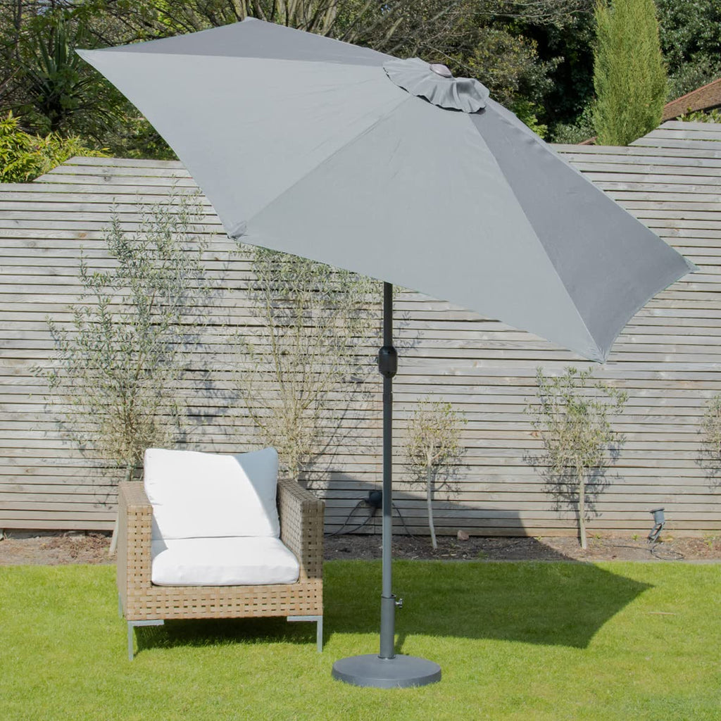GardenKraft 2.7m Garden Parasol - Grey Tilt & Crank Outdoor Umbrella