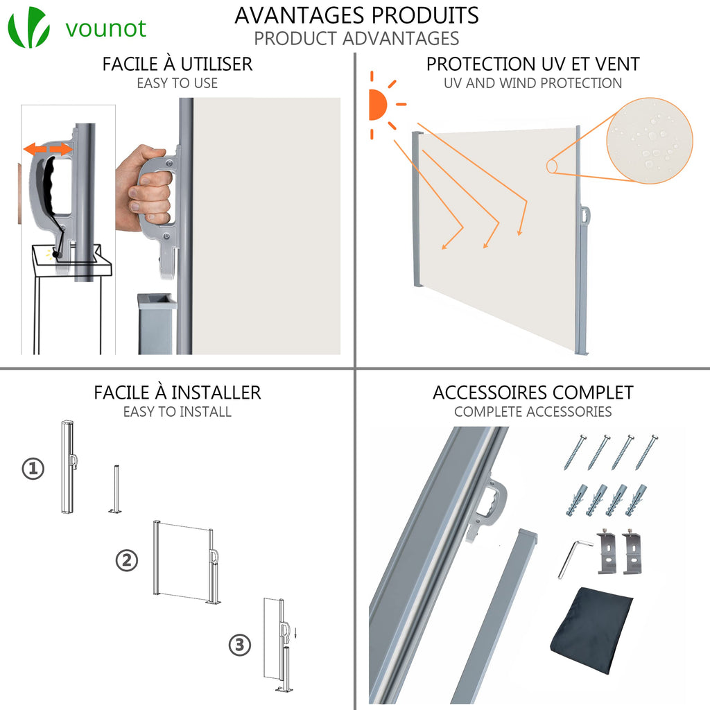 VOUNOT Retractable Side Awning | 180x300cm Outdoor Privacy Screen, Beige