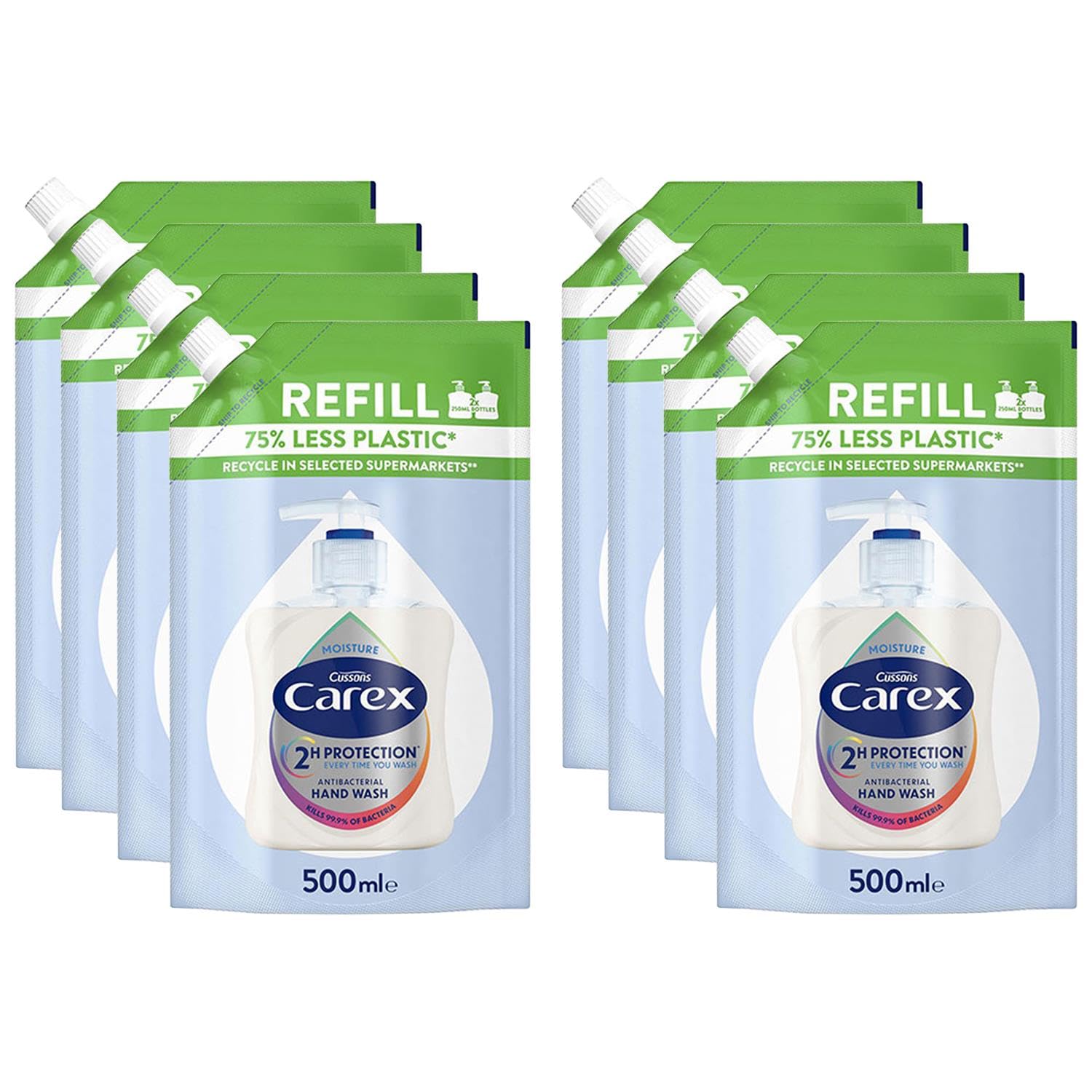 Carex Moisture Plus Antibacterial Hand Wash Eco Refill, 500ml (Pack of 8)