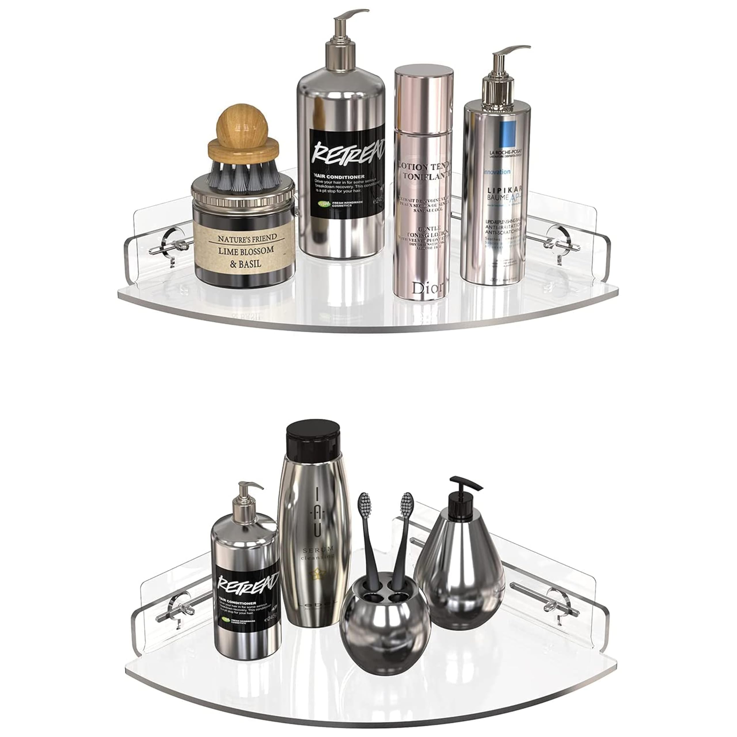 GeekDigg 2-Pack Corner Shower Caddy – Clear Acrylic No-Drill Wall Shelves
