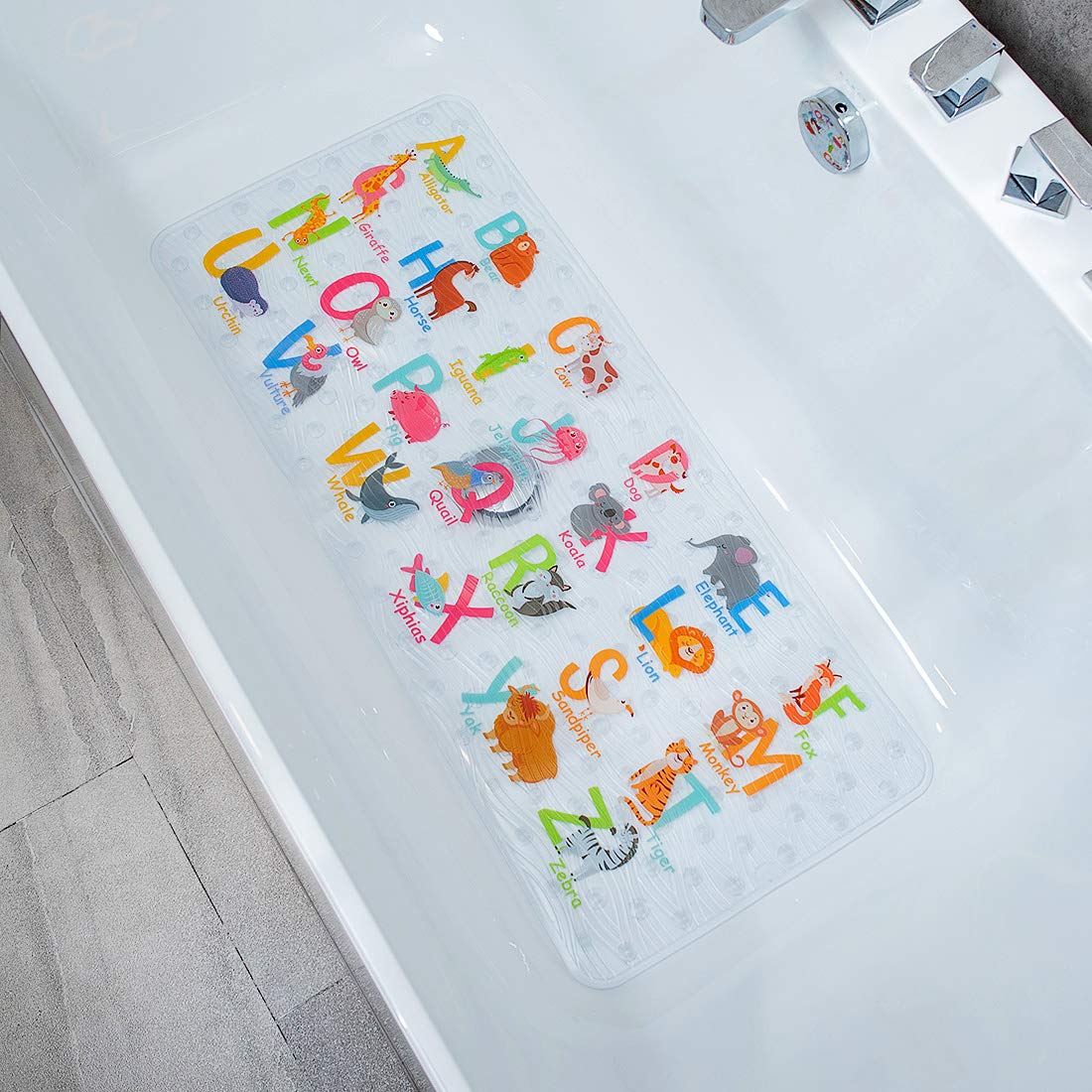 BOPPIE Extra Large Non-Slip Kids Bath Mat | Alphabet Sea Creatures