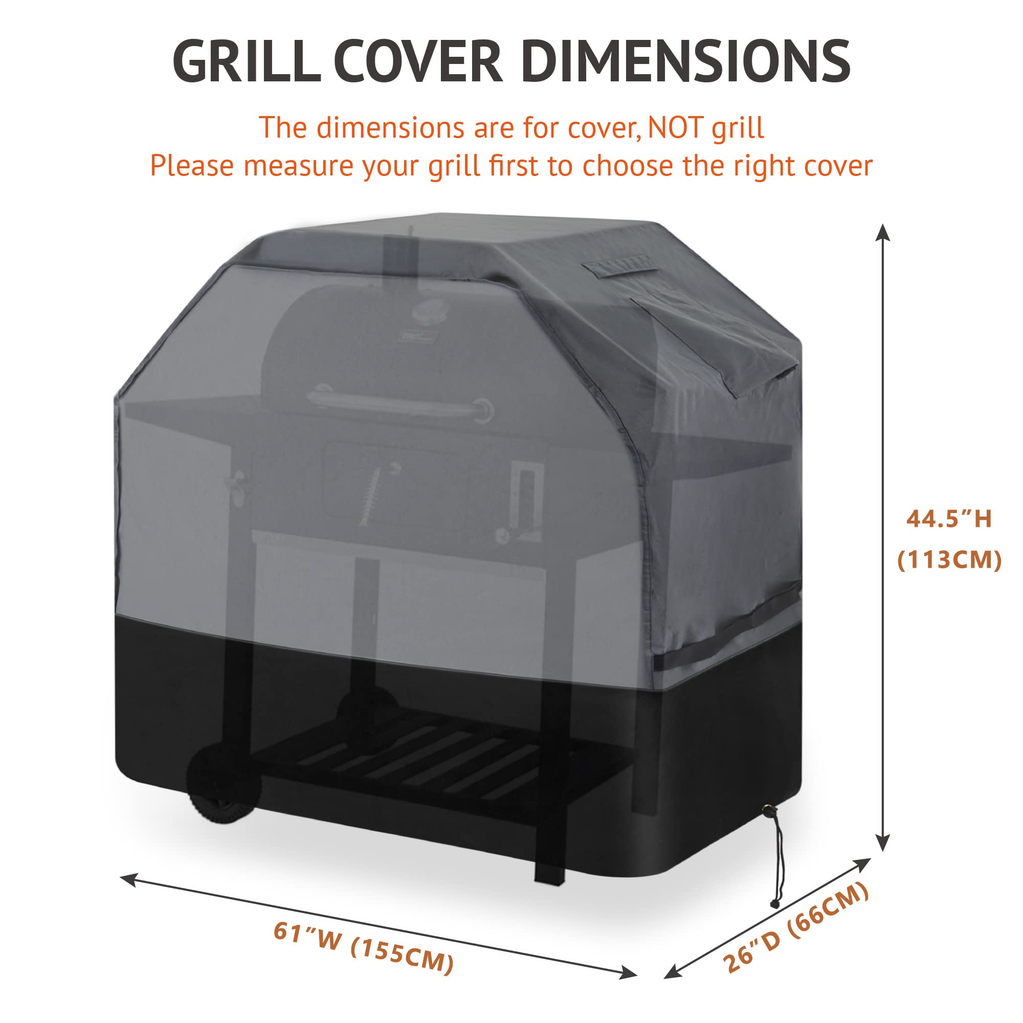 Waykea Heavy Duty Grill Cover - 600D Oxford Waterproof BBQ Cover, 155cm