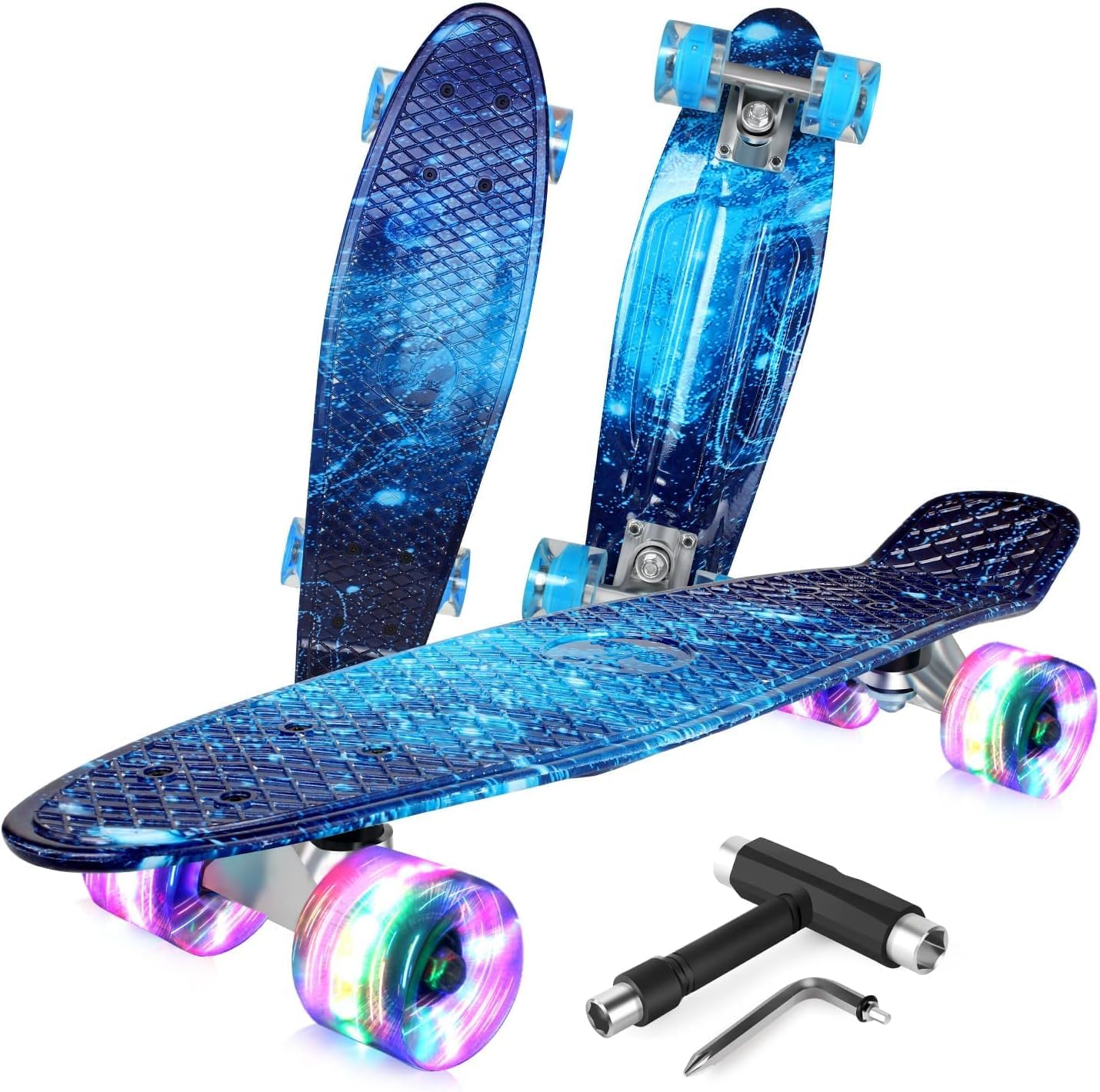 BELEEV 22 Inch Cruiser Skateboard with LED Light Up Wheels for Beginners
