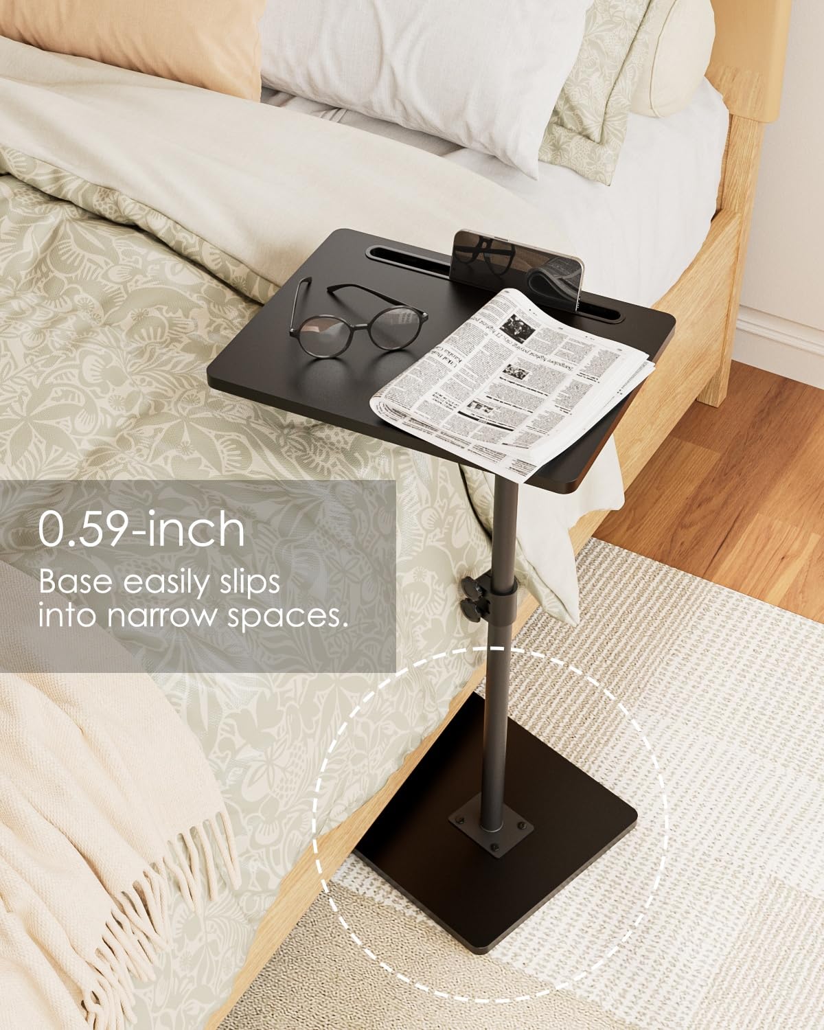 HEYZOEY C-Shaped Side Table Adjustable, 360° Swivel Sofa End Table, 40x30x45-83cm, Small Coffee Table, Bedside Table for Living Room, Bedroom Black