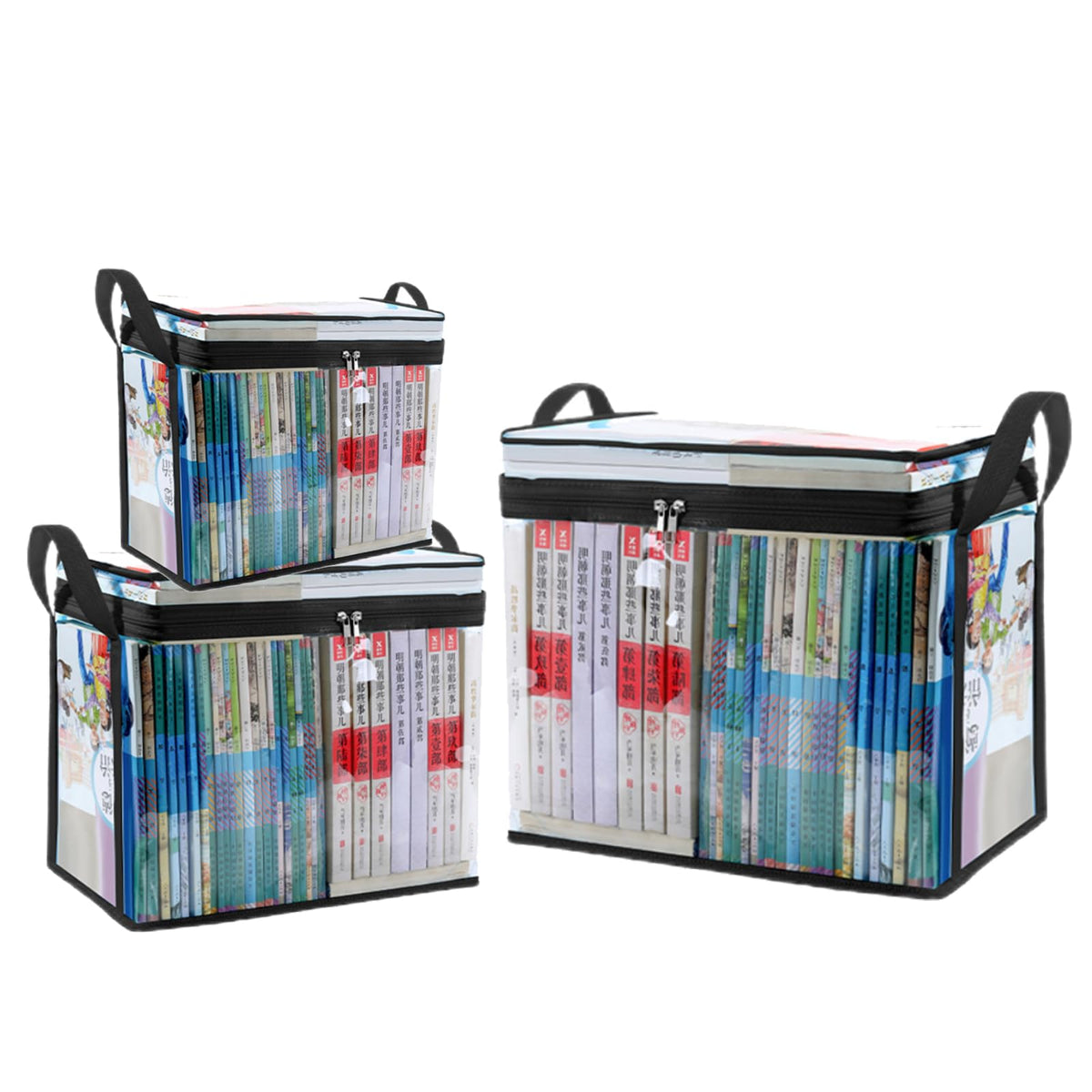 PolMinrs Storage Boxes 3-Pack, Foldable Plastic Boxes with Lids for Book Storage, Transparent Design for Quick Access to Items. Different Sizes of - image 1