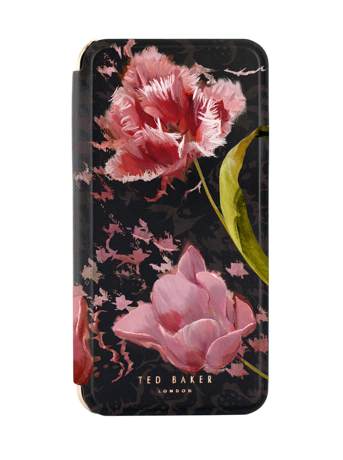 Ted Baker Pink Tulip Mirror Folio Case for iPhone 16 Pro Max | Gold Shell