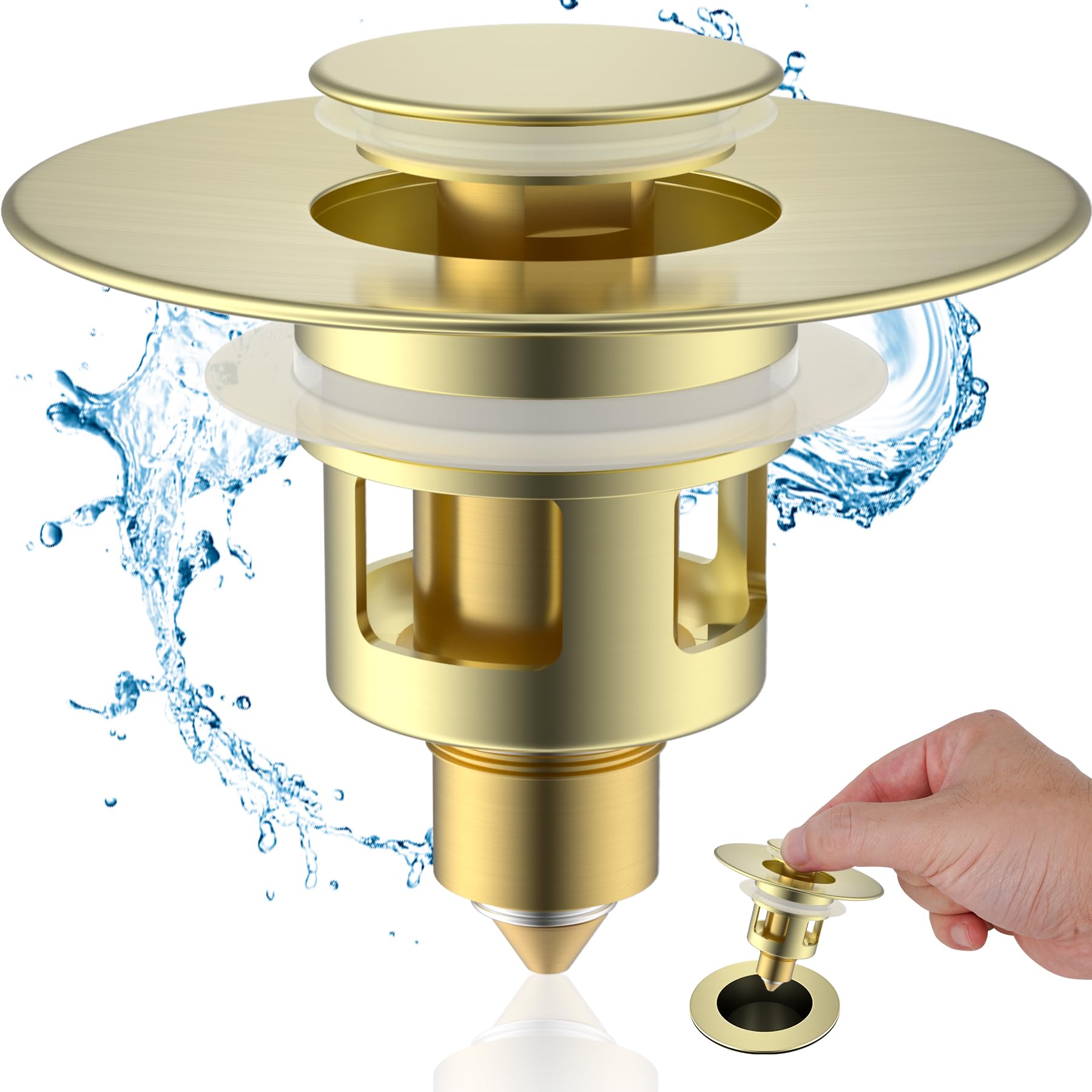 Hibbent Universal Pop Up Sink Plug | Brass Drain Stopper with Strainer