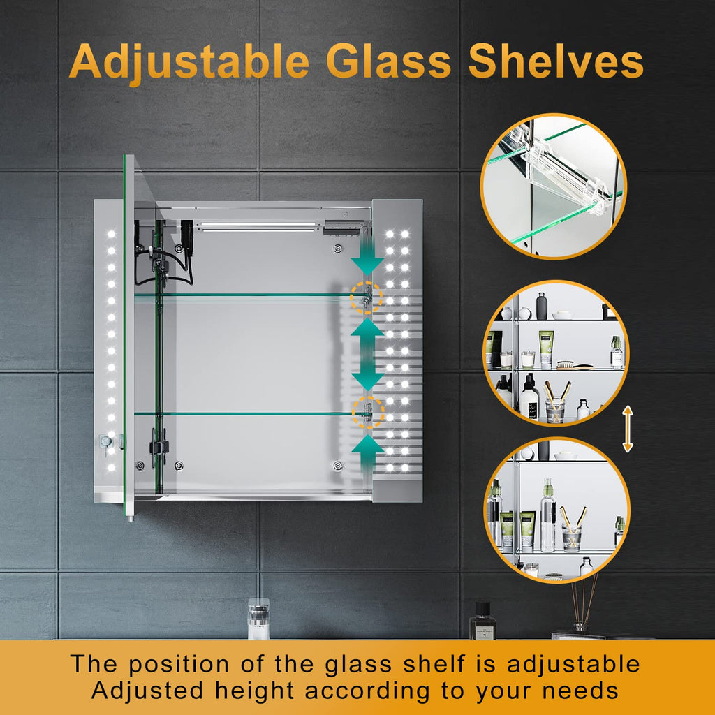 ELEGANT Bathroom Mirror Cabinet with LED Lights & Shaver Socket, 650x600mm - image 5